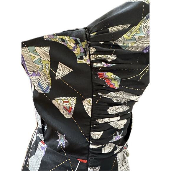 Mara Hoffman Black Multicolor One Shoulder Cocktail Mini Dress Size 4 - Picture 3 of 9